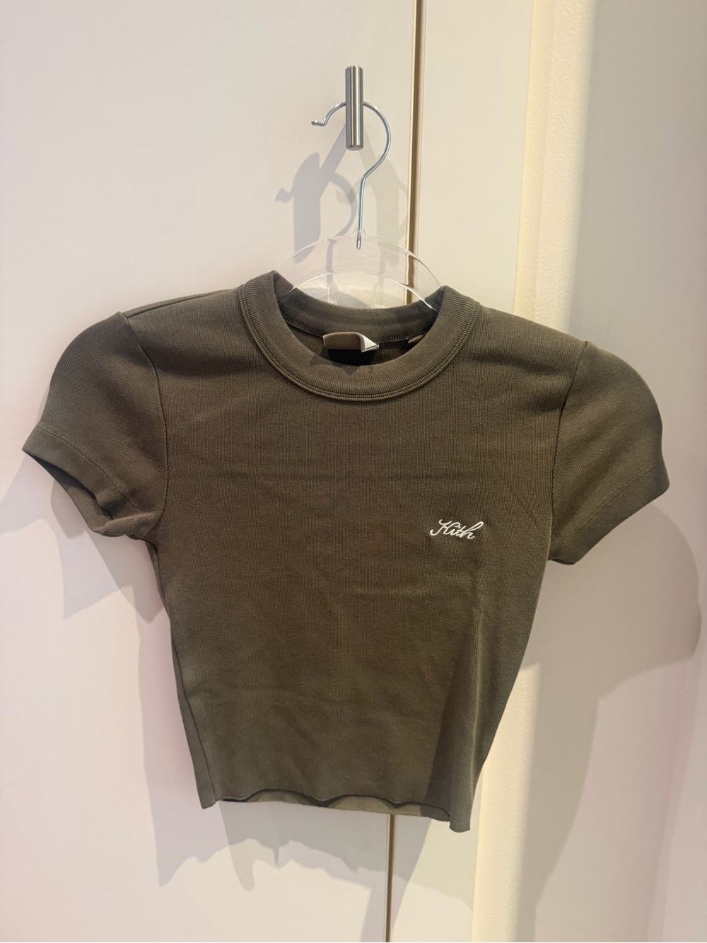 Kith Olive Green Ribbed Cropped Tee
